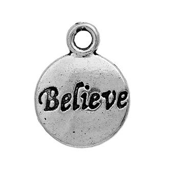 【10円チャーム】　メタルチャーム　1個10円！「Believe」型（アンティークシルバーカラー）　アクセサリーチャーム【アクセサリーパーツ】メタルパーツ「なんと！1個10円だから、あれにもこれにも♪ガンガン使って下さい！！！」／15mm×12mm