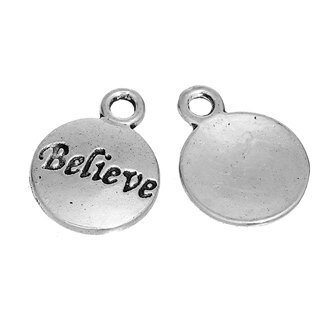 【10円チャーム】　メタルチャーム　1個10円！「Believe」型（アンティークシルバーカラー）　アクセサリーチャーム【アクセサリーパーツ】メタルパーツ「なんと！1個10円だから、あれにもこれにも♪ガンガン使って下さい！！！」／15mm×12mm