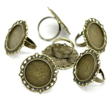 リング指輪台1個入【ミール皿タイプ】（アンティークブロンズカラー）アクセサリーパーツ　ジュエリーパーツ　セッティング金具ベース土台(1個入)／約15号サイズ（調節式） 手芸レネット [ゆうパケット不可]