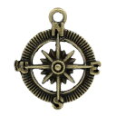メタルチャーム1個 方位磁石コンパス型(アンティークブロンズカラー)アクセサリーパーツ30mm×25mm