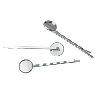 ヘアピン金具 1個入ミール皿タイプ（シルバーカラー）アクセサリーパーツ　ジュエリーパーツ　セッティング金具ベース土台61mm×14mm