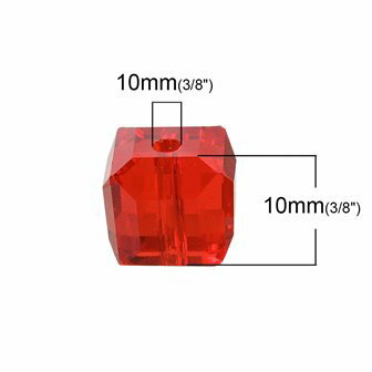 手芸用ビーズ【ガラスビーズ】10個 スクエア多面カットビーズ（レッド系色）／サイズ10mm×10mm