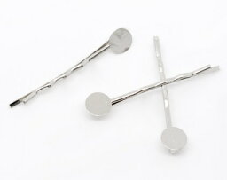 ●取寄品●ヘアピン台座　100個パック　平皿ヘアー金具　アクセサリーパーツヘアクリップ／44mm×8mm