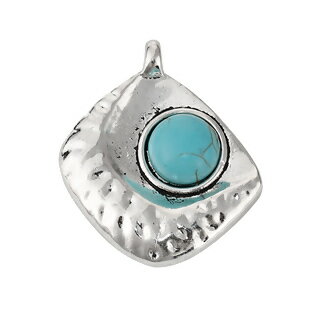 メタルチャーム(1個)デザインチャーム（ターコイズ風カボション）ピアスイヤリングペンダントネックレスキーホルダーバッグチャームストラップパーツ30mm×27mm