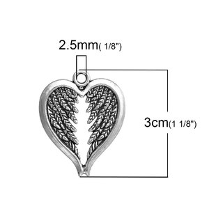 ハッピーアイテム！メタルチャーム（20個パック）天使の羽根天使の翼型　ハンドメイドの材料アクセサリーパーツネックレスやピアスに30mm×24mm