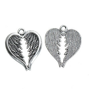 ハッピーアイテム！メタルチャーム（20個パック）天使の羽根天使の翼型　ハンドメイドの材料アクセサリーパーツネックレスやピアスに30mm×24mm