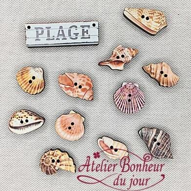 ●取寄品●フランス製　木製ボタンシート（3パック）　アトリエ ボヌール ドゥ ジュール 貝殻デザイン