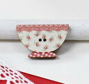 ●取寄品●フランス製ウッドボタン(3個)カフェボウル花赤デザイン フレンチ木製ボタンアトリエ ボヌール ドゥ ジュール