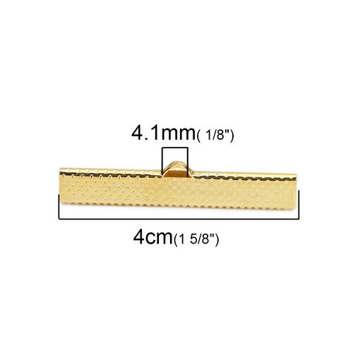 訳あり　キズ物B級品　リボン留め　20個ゴールドカラー40mm×8mm　※すべてのパーツに汚れがあります