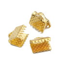 リボン留め 300個(ゴールドカラー)アクセサリーパーツレース留めワニ口金具布留めエンド金具8mm×8mm