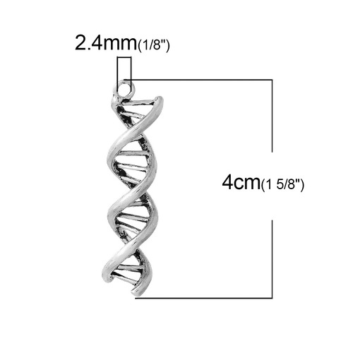 メタルチャーム(1個入り)　3D　DNA遺伝子らせんアクセサリーパーツ40mm×10mm 3