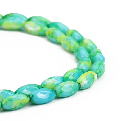 ●取寄品●ガラスビーズ約480個 マーブル模様楕円形大口パック/サイズ16mm×8mm