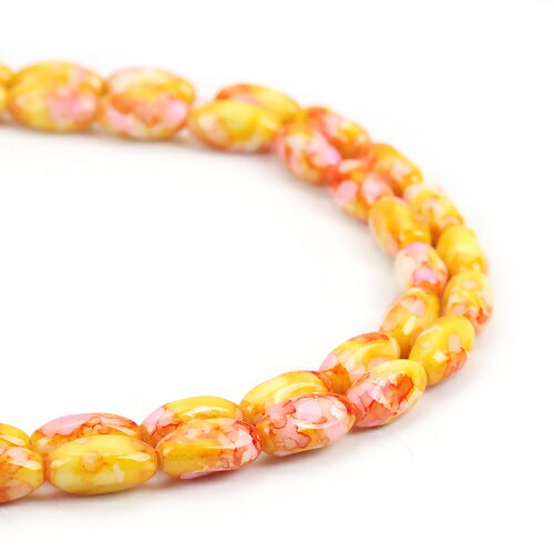 ガラスビーズ約48個　マーブル模様楕円形サイズ16mm×8mm