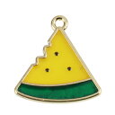 ●取寄品●(10個入り)チャーム スイカ 緑 + 黄色 エナメル/キーホルダーストラップアクセサリーパーツ/23mm×22mm