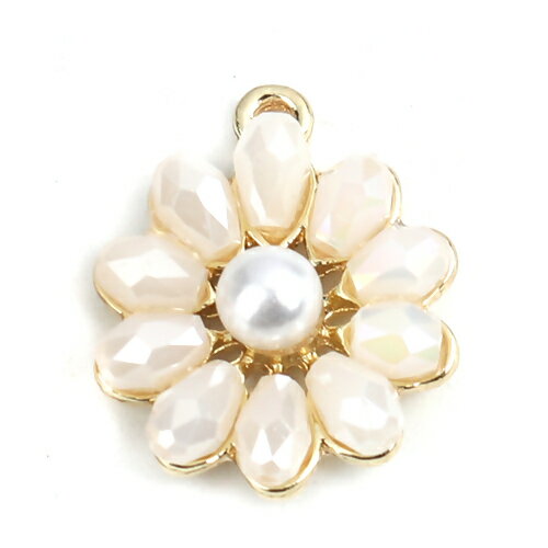 ●取寄品●(2個入り)チャーム　フラワー 白 パール模造／キーホルダーストラップアクセサリーパーツ／21mm×17mm