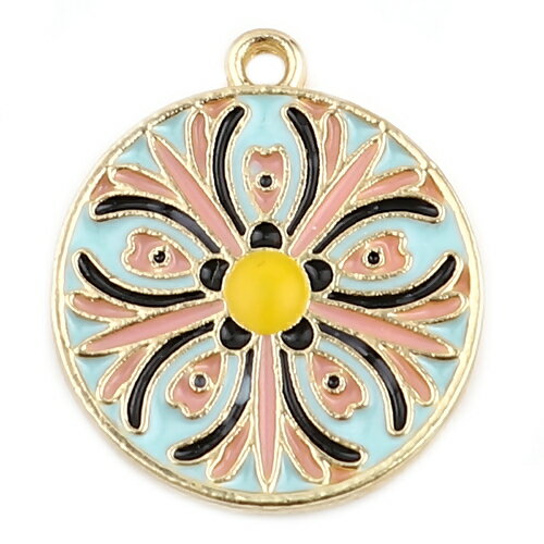 ●取寄品●メタルチャーム 5個　　エナメル花デザインパーツ　ペンダントトップバッグチャームパーツ23mmx20mm