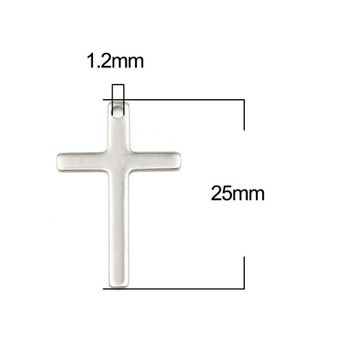 メタルチャーム 1個　ステンレス製　十字架クロスデザインパーツ　ペンダントトップチャームパーツ25mmx16mm