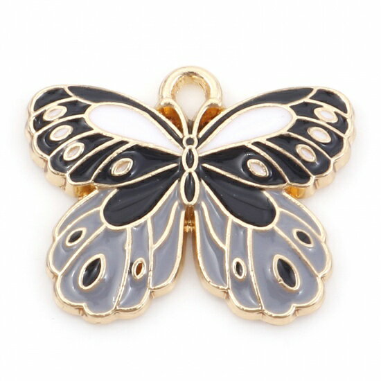 ●取寄品●チャームパーツ10個　ちょうちょ形デザイン（グレー）アクセサリーパーツ22mm x 18mm　※1枚目の画像