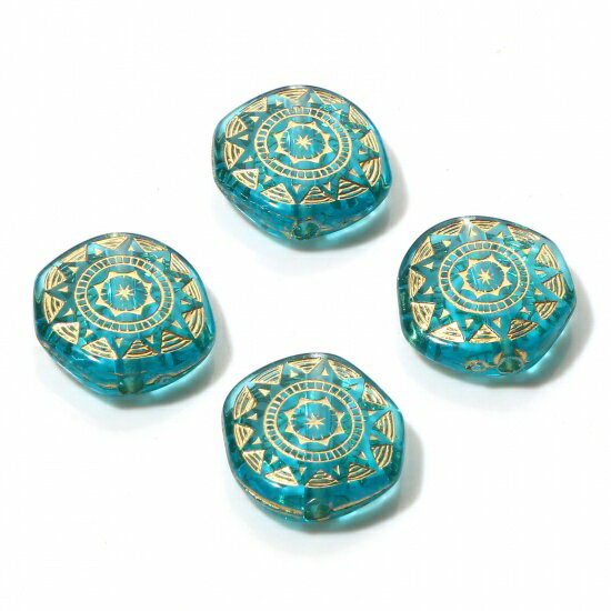 ●取寄品●アクリルビーズ100個パック（彫刻柄多角形）レトロデザイン18mm（※1枚目の画像）