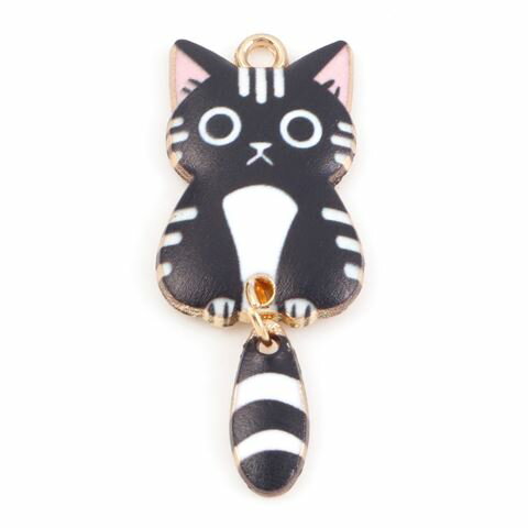 ●取寄品●チャームパーツ10個　ネコ形デザイン（黒色）cats猫アクセサリーパーツ3.9cm x 1.6cm　※1枚目の画像