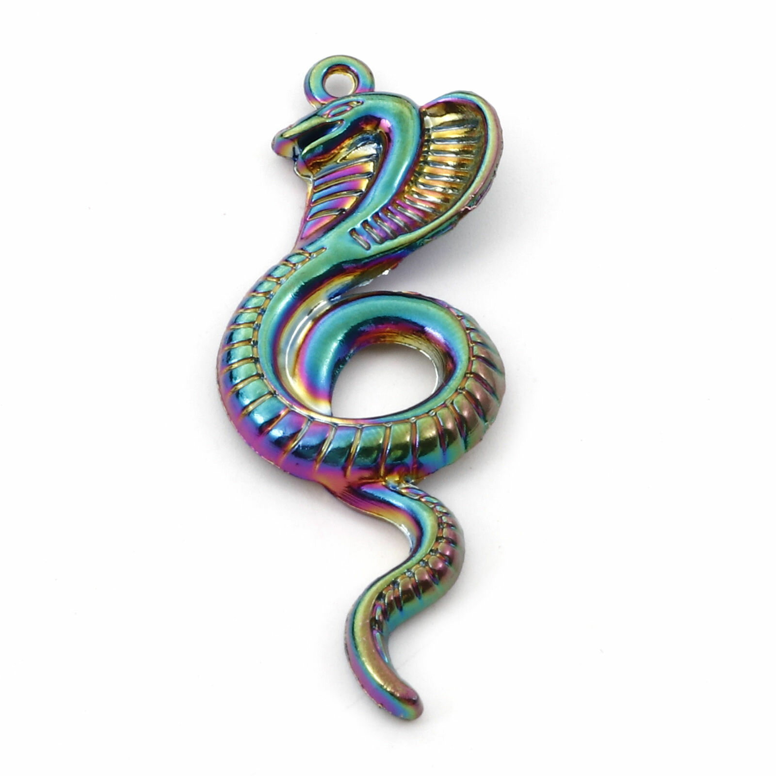 ●取寄品●メタルチャームパーツ5個　ヘビ形スネークデザインGタイプ（オーロラ色）アクセサリーパーツ　※1枚目の画像
