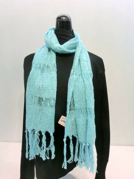 ハッピーアイテム！ブークレー透かし編み無地日本製ストール1枚（ブルー）ショール