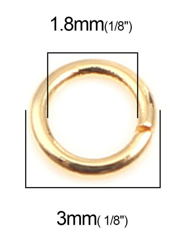●取寄品● ステンレス製 マルカンリングパーツ 100個（ゴールド色）直径3mm×厚0.5mm　丸カンアクセサリーパーツ金具ハンドメイド用