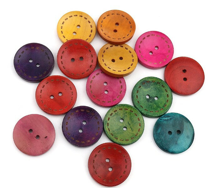●取寄品●木製ボタン　ウッドボタン(50個) 　ミックス木のボタンクラフトボタン25mm