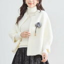 秋冬コサージュ付きふわふわニットショートコート(アイボリー)ワンサイズM~L