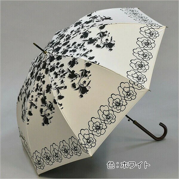 ●取寄品●58ジャンプ傘 ドロップフラワー(ホワイト) 駒取りプリントブラックコーティング加工UVカット遮光遮熱 晴雨兼用傘umbrella雨傘日傘