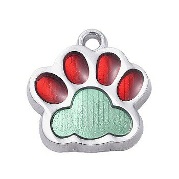 ●取寄品●メタルチャーム　肉球足跡デザイン(10個) エナメルペンダントパーツ　 17.7x16.6x2mm
