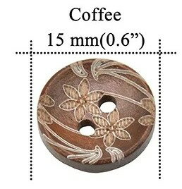 木製ボタンヴィンテージ風花柄ボタン（5個入）コーヒーブラウン　ウッドボタンソーイング