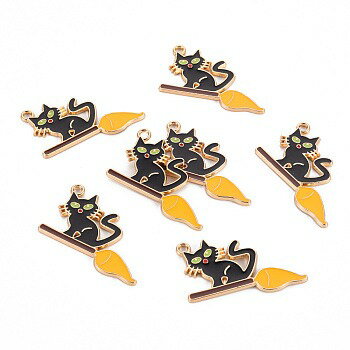 ●取寄品●メタルチャーム　魔女の猫デザイン(10個) エナメルペンダントパーツ