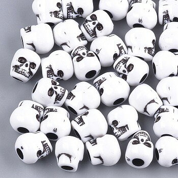 ●取寄品●アクリルビーズ　スカル約100個　10x9x10mm　プラスチックビーズ手芸アクセサリー用ビーズ
