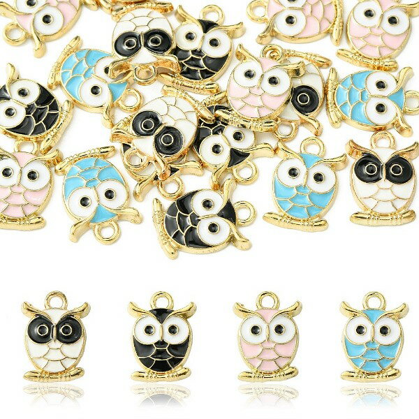 エナメルチャーム　フクロウ（ミックス20個）ファンシーアクセサリーパーツメタルチャーム