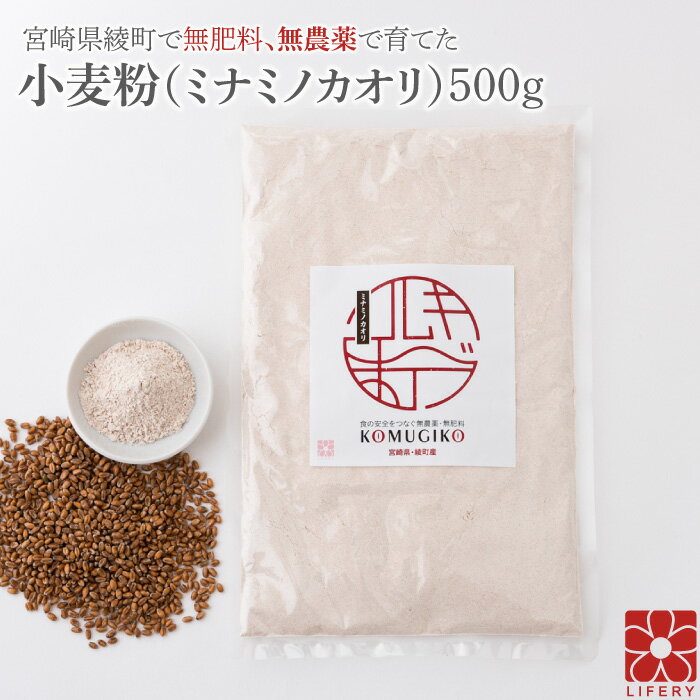 小麦粉 国産小麦粉 ミナミノカオリ 無農薬 無肥料 全粒粉 強力粉 宮崎県産 500g 自然栽培 小麦 パック 食物繊維 農薬不使用 無農薬栽培 無添加 国産 宮崎県綾町 料理 安心 安全 パン作り 製粉 食パン ホームベーカリー パン材料 お菓子 お菓子作り