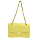 【中古】CHANEL シャネル マトラッセ チェーンショルダー Wフラップ Wチェーン キャビアスキン イエロー ゴールド金具 29番台 シールあり ギャラあり