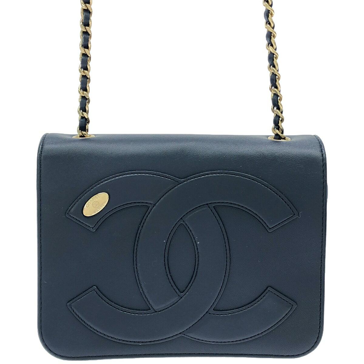 Rakuten - 【中古】　シャネル　CHANEL　デカココチェーンショルダー　ラムスキン　ネイビー　ショルダーバッグ　レディース