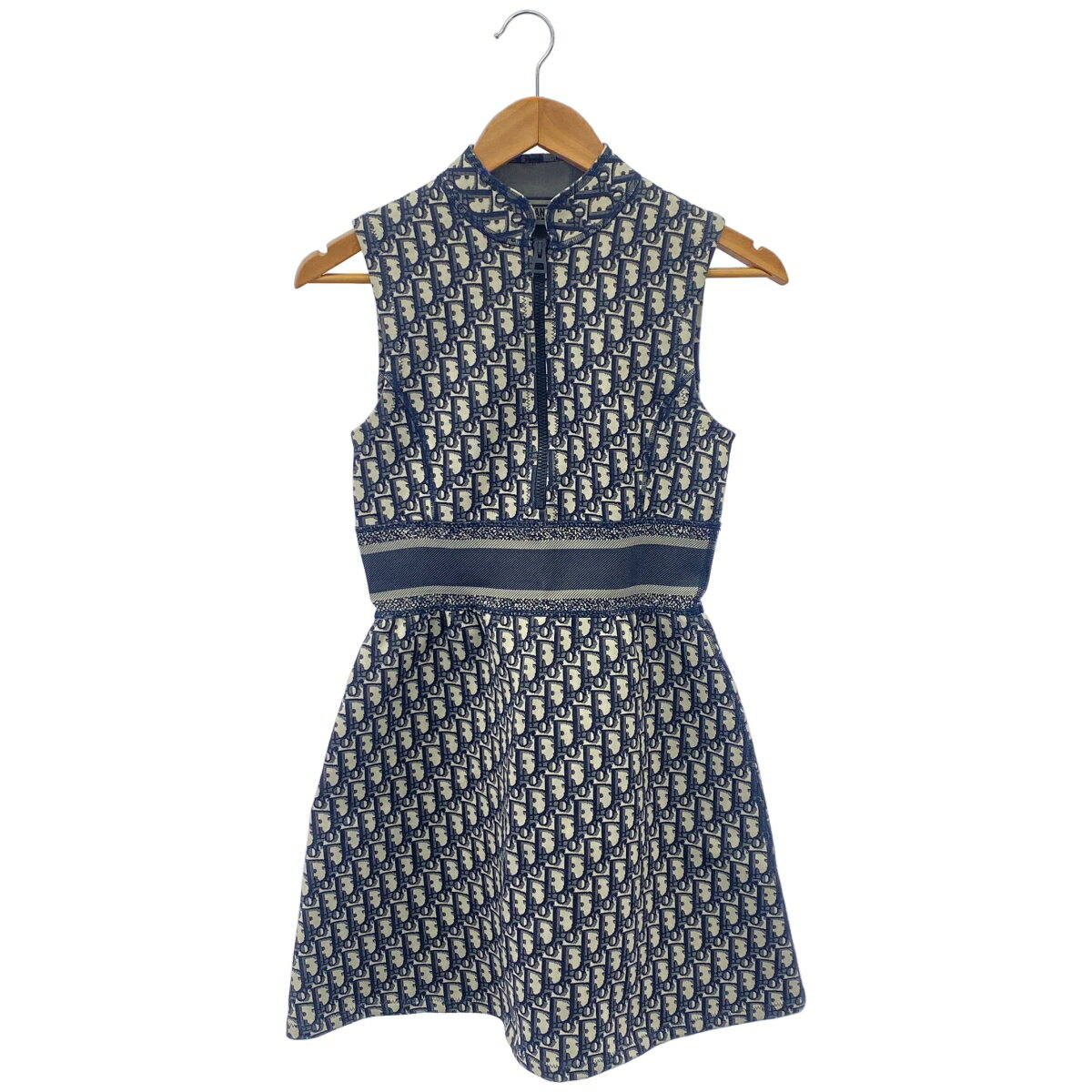 Rakuten - 【中古・美品】クリスチャン・ディオール Christian Dior オブリーク総柄ノースリーブワンピース 143R04A4040 ネイビー ナイロン レディース ワンピース