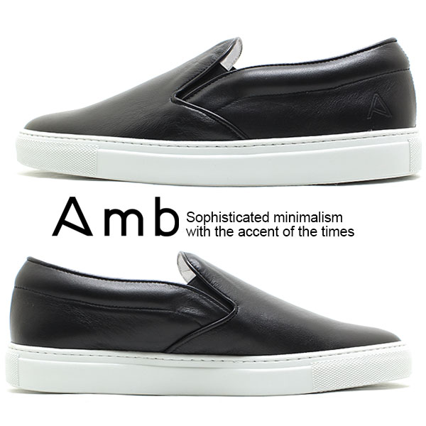 Amb Ambassadors of minimalism アンバサダーズオブミニマリズム 2000 ブラックレザースリッポンスニーカー ループなし（メンズレディース レザー スリッポン スニーカー ポルトガル製】