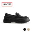 国内正規品 HUNTER リファインド エクスプローラー フラットフォーム ローファー レインシューズ UFF2251LEA ブラック キャンバスクリーム 通学 通勤 耐水性