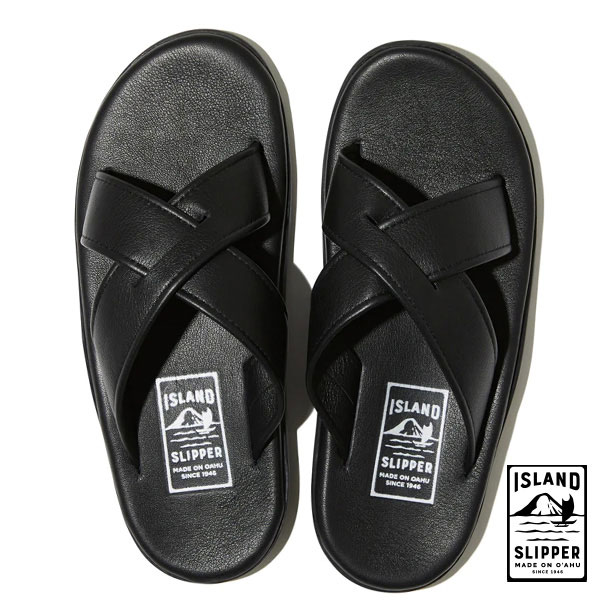 アイランドスリッパ Island Slipper PB223 レザーブラッククロスサンダル ブラック メンズ レディース