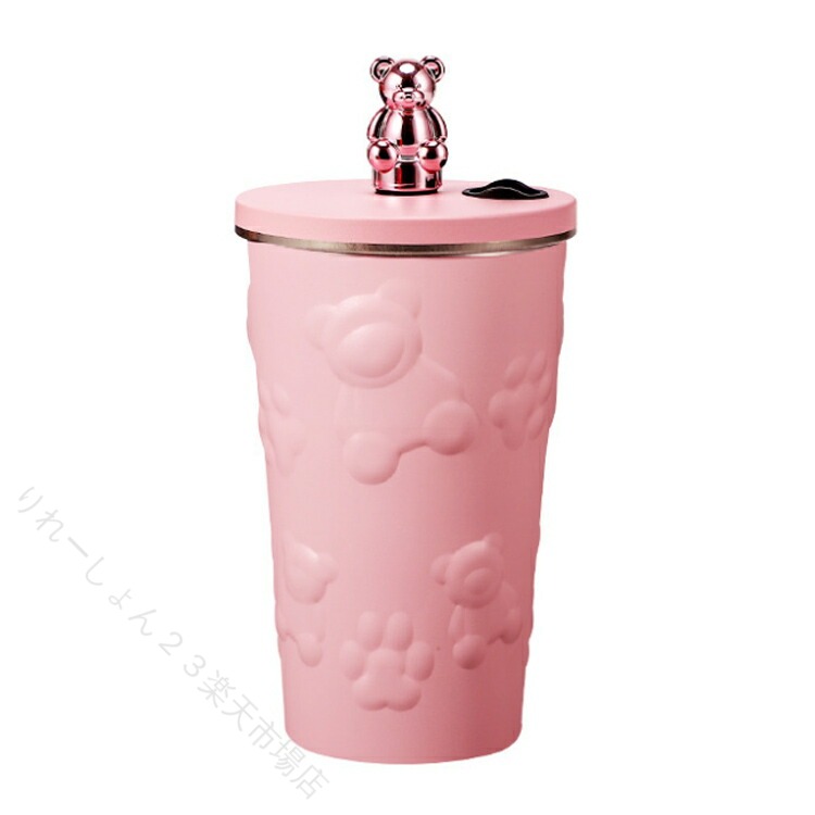 樂天商城 - タンブラー 水筒 伸縮ストロー付き 600ml かわいい こぼれない 漏れ防止 保温 軽量 真空断熱 クマ 大容量 ステンレス 保冷 通学 結露しない 携帯便利 通勤 蓋付き