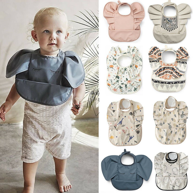 Bibs, Aprons - 送料無料 お食事エプロン つばさタイプ ポケット付き 3ヶ月から3歳対応 全13デザイン パンダ ネコ 恐竜 北欧風 柔らかい 防水 離乳食 保育園 入園準備 出産祝い 男女兼用 赤ちゃん 子供