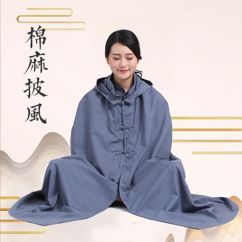 乐天商城 - 座禅用 ケープ 居士服 綿麻 中長丈 単層 ブラウン ネイビー グレー 男女共用 ゆったりシルエット 薄手 軽量 通年使いやすい 春夏秋 瞑想 修行 禅修