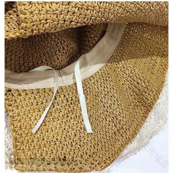 Rakuten - かわいい ガーリ 折りたたみ可能 紫外線防止 日よけ あごひも付き リボン レース 麦わら帽子 ハット レディース ファッション 帽子