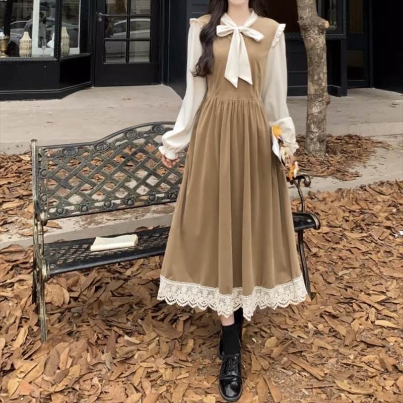 樂天商城 - ワンピース ドレス スカート 長袖 Aライン フレア ハイウエスト かわいい 大人可愛い きれいめ 上品 こなれ感 シンプル カジュアル 主役級 存在感 個性的 韓国 オルチャン デート お出か
