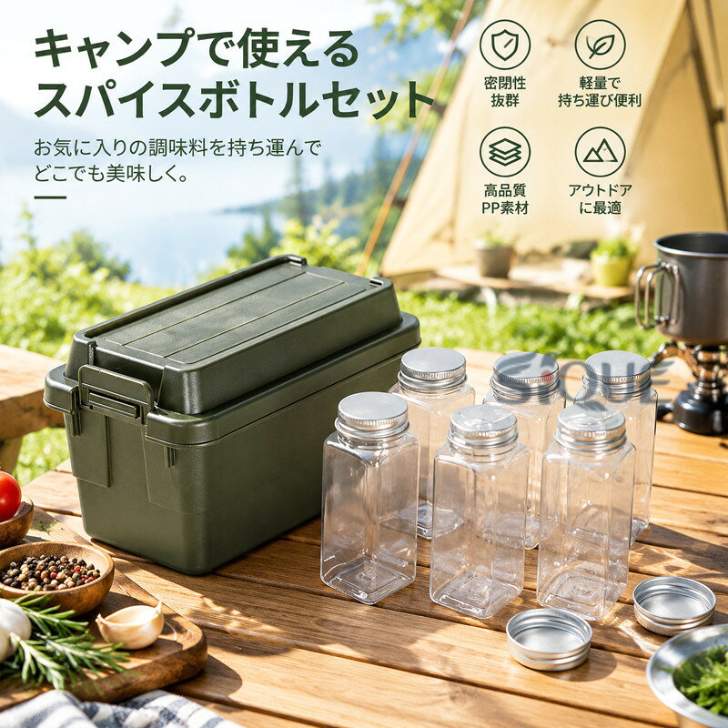 説明:【パッケージ】ハード収納ボックス1個と調味料ボトル6本が含まれており、料理に最適なヘルパーであり、キャンプ、ピクニック、または自宅で料理するときに料理を味付けし、旅行に適しています。【高品質素材】調味料ボトルは高品質のPPで作られており、気密性が強く、顆粒粉末調味料を入れることができ、液体調味料も入れることができ、丈夫で耐久性があり、軽量で持ち運びが簡単です。【サイズ】収納ボックス18cmx12cmx11.5cm/7.09インチx4.72インチx4.53インチ、調味料ボトル4cmx4cmx9.5cm/1.57インチx1.57インチx3.74インチ。【適しています】収納ケースにはクロージャーが付いており、アウトドア、キャンプ、ピクニック、バックパッキング、バーベキュー、釣りに最適です。【ギフトに最適】家族、同僚、料理好きな友人へのギフトに最適です。仕様:材質：PPパッケージに含まれるもの:1箱スパイスボトル6本注意:手動測定やモニターの違いにより、若干の誤差が生じる場合がありますのでご了承ください。ご購入前のご案内● サイズについて：スタッフ間で測り方を統一していますが、実寸に1〜3cmの誤差がある場合がありますのでご了承ください。● 商品の色は、撮影時の光やモニターによって異なる場合がありますのでご注意ください。● 生地特性により匂いが感じられることがありますが、数日で気にならなくなります。● 他店舗と在庫を共有しているため、受注後に欠品となる場合があります。▼出荷前には全て検品を行っておりますが、万が一商品に不具合があった場合は、お問い合わせフォームよりご連絡くださいますようお願い申し上げます。営業日に対応いたしますのでご安心ください。 【原産国／製造国: 中国】 .6 個キャンプスパイスジャー スパイスオーガナイザー 調味料ボトル スパイス容器 旅行用 キャンプ調味料入れ アウトドア収納 調味料ケース 小分けボトル キッチン収納 携帯用 スパイスボトル 持ち運び キャンプ用品 BBQ用品 バーベキュー 料理用 調味料入れ 塩 砂糖 胡椒 香辛料 保存容器 旅行グッズ ピクニック用として使えるおすすめセットです。。 指定された配送時間は承っておりません。【りれーしょん23楽天市場店】