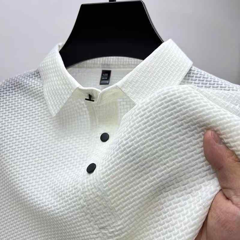 りれーしょん23楽天市場店のポロシャツ メンズ 夏用 半袖 メッシュ 接触冷感 ナイロン 滑らかな生地 通気性 吸湿速乾 軽量 カジュアル トップス 普段使い アウトドア 夏 涼しい 快適 UVカット 抗菌 防臭 スポーツ ゴ｜アングル2