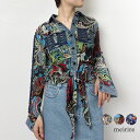 前結び シャツ レディース 長袖 春 夏 クラッシュ デニム 柄シャツ エスニック柄 シフォン 他と被らない 裾結び 派手 ペイズリー柄 ボタニカル柄 ▼3/1...